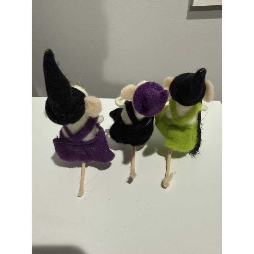 3x Primitives Kathy Halloween Felt Critter Mouse‎ Figurines Set Witch